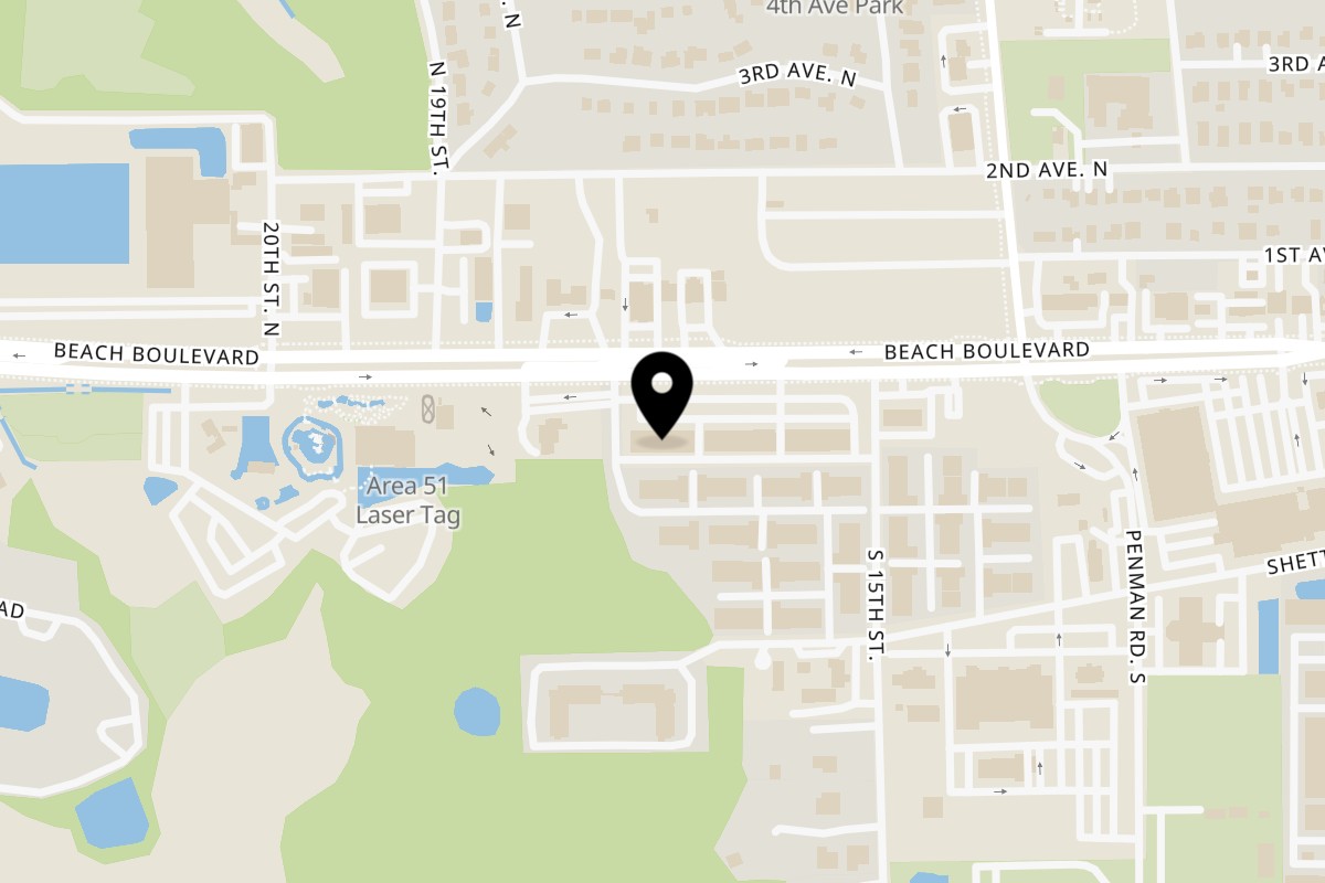 Map showing the location of Aloha Waffle Bar Jacksonville Beach on 1500 Beach Blvd Unit 313 in Jacksonville Beach